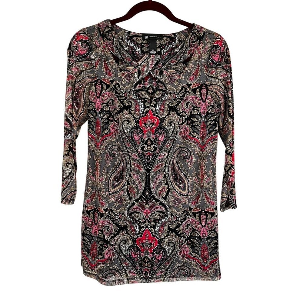 Colorful Floral Tunic Top M Black Paisley Boho Indie Folk Hippie Preppy Parisian